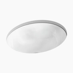 A round, white ceiling light fixture with a smooth surface and a subtle pattern on its cover, mounted on a plain white ceiling.