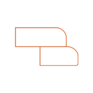 A minimalist illustration of two connected, rounded rectangles in orange, one placed vertically and the other horizontally, forming a stylized letter B shape on a white background.