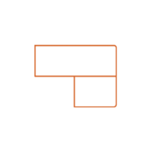 A simple geometric shape with a thick orange outline, resembling a right-angled L with two connected rectangular sections on a white background.