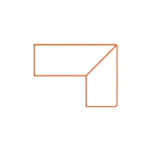 A geometric shape resembling a paper clip, outlined in orange on a white background. It appears as a rectangle with one end folded diagonally inward, creating a right angle.