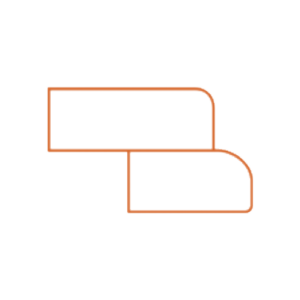 Abstract design featuring two overlapping rectangular shapes with rounded ends, outlined in orange against a white background.