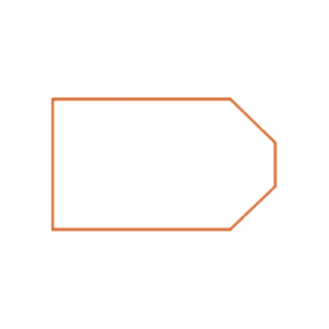 An orange, irregular quadrilateral shape on a white background, resembling an uneven six-sided polygon.