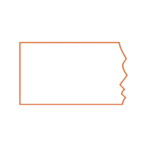 Outline of the state of Pennsylvania in orange, featuring jagged edges on the right side representing the states non-linear border. The outline is set against a plain white background.