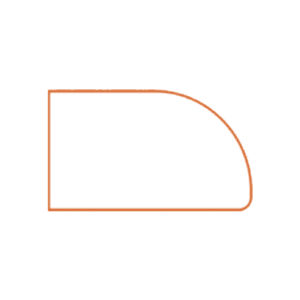 A simple geometric shape with a straight vertical left side, a straight horizontal bottom side, and a semi-circular curved top right side, forming a rounded quarter-circle shape. The outline is in orange on a white background.