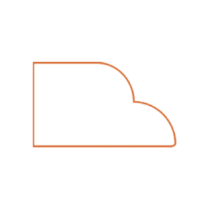 A simple illustration of an abstract shape resembling half a cloud or a stylized letter B, outlined in orange against a white background.