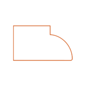 A simple geometric shape outlined in orange, resembling a rectangle with a semicircle on the right side. The shape is placed against a white background.