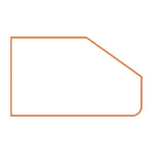 A brown, irregular pentagon featuring varying shades. The shape has five edges, with an orange outline, and a central point where different shades meet, creating a three-dimensional appearance.