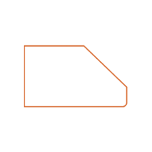 Illustration of an orange irregular pentagon on a white background, featuring a horizontal top edge, slanted right side, and three distinct angled edges creating an asymmetric shape.