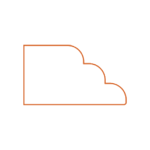 A simple, orange, cloud-like shape with three rounded humps on one side, outlined on a white background.