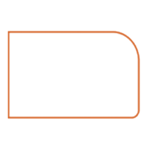 A rectangular object with a peach color gradient and an orange outline. It has a slightly transparent appearance with visible diagonal lines, and one of its corners is rounded.