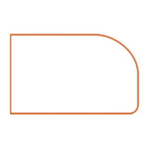 A transparent brown rectangle with rounded corners and a thinner outline on one side, set against a plain white background.