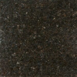 Close-up of a dark, speckled granite surface with a textured appearance. The surface has various shades of brown, black, and grey minerals scattered throughout, creating a natural and earthy pattern.