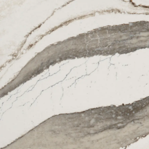 Abstract image of natural stone with flowing gray and white patterns, resembling marble. The design features curved, layered streaks, creating a textured appearance with subtle cracks and variations in color.