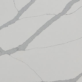 Marble surface with a white base color, featuring long, thin, grey veins running diagonally across the image. The pattern is simple and elegant, giving a clean and modern appearance.