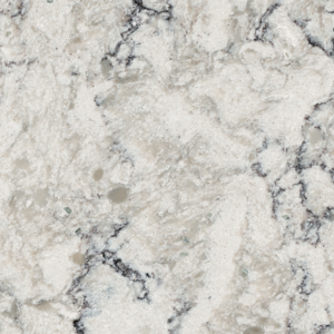 Marble surface with a soft white base and dark gray veining, creating a natural, textured appearance. Subtle variations in color and pattern provide a classic and elegant look.