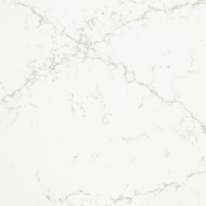 White marble texture with subtle gray veining patterns running across. The surface appears smooth and polished, with the veins creating a natural and elegant look, typical of marble stone used in countertops and flooring.