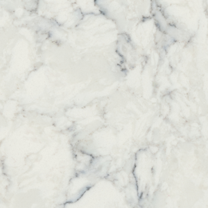 White marble surface with gray and black veining, exhibiting an elegant and natural pattern. The texture is smooth, with the veins creating a flowing, organic design.