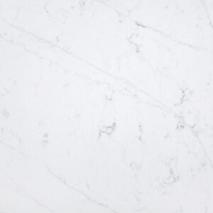 White marble surface with subtle gray veining running diagonally. The texture is smooth, with thin lines and soft, cloudy patterns, giving it an elegant and natural appearance.