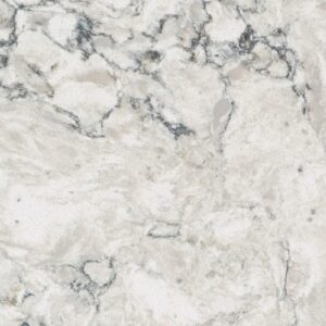 Marble surface with a white and gray color palette, featuring dark veining patterns that create an intricate, natural design across the stone.